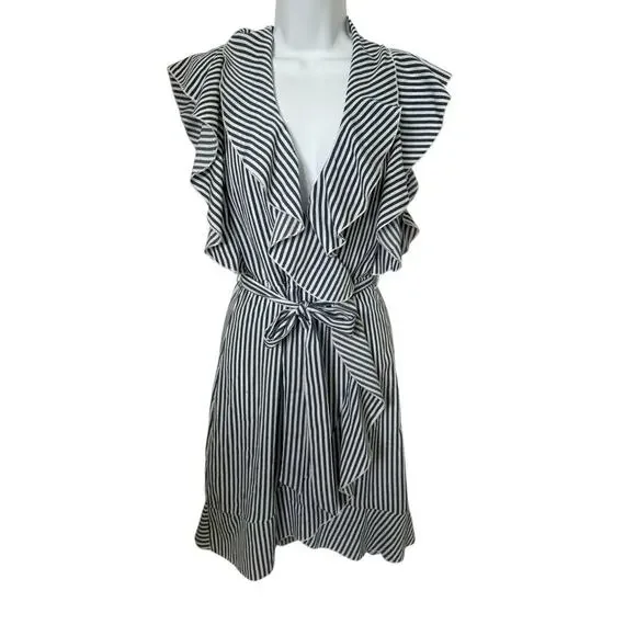 Vintage Elizabeth Crosby Los Angeles Blue/White Striped Summer Dress S - Picture 1 of 9